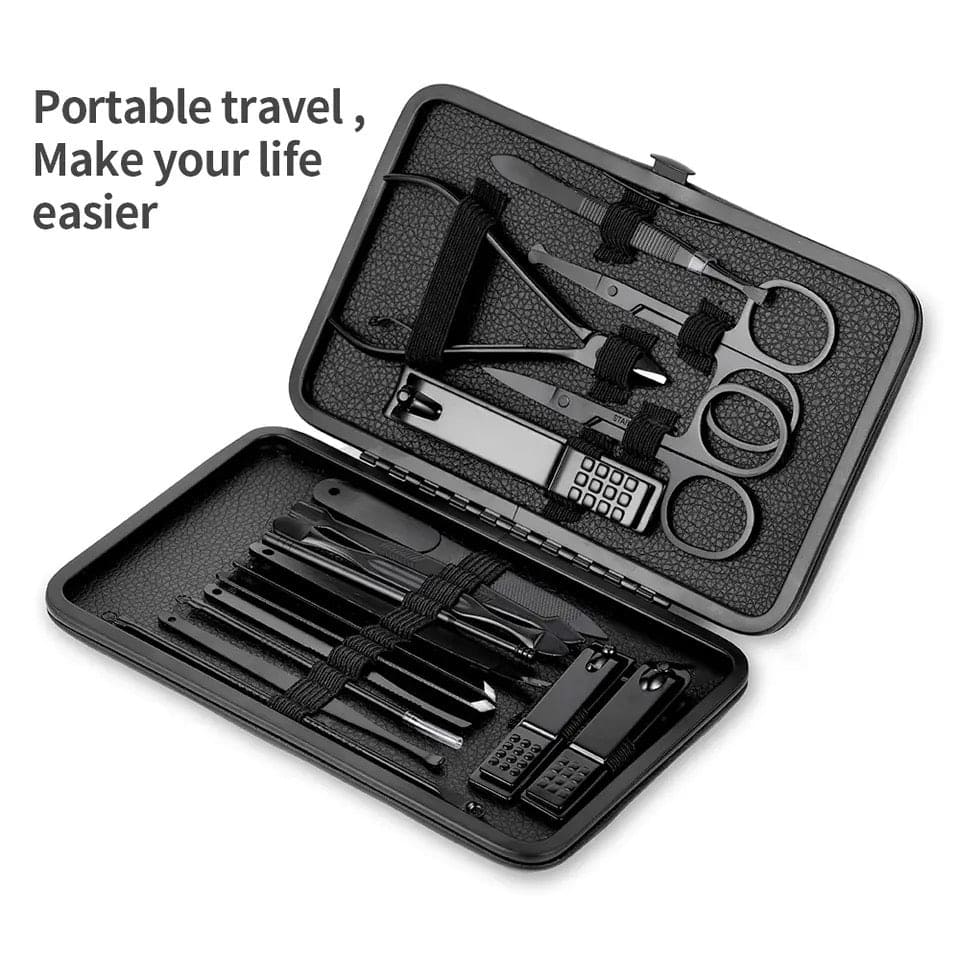 Set Of 18 Classic Black Nail Clipper, Hand Feet Facial Accessories, Stainless Steel Pedicure Kit, Nippers Trimmer Care Tool With Travel Case Kit, Household Pedicure Kit Set Of 18 Classic Black Nail Clipper, Hand Feet Facial Accessories, Stainless Steel Pedicure Kit, Nippers Trimmer Care Tool With Travel Case Kit, Household Pedicure Kit